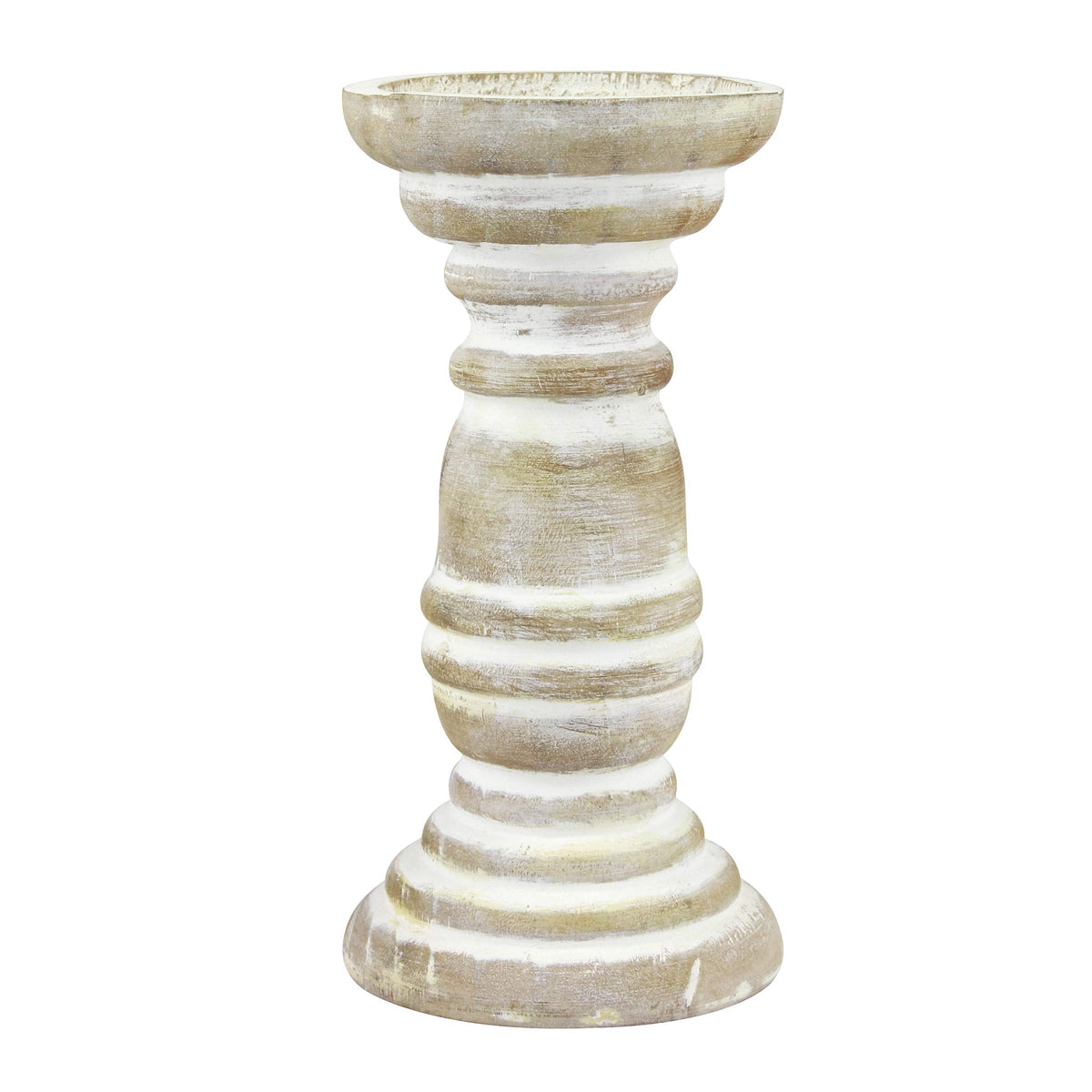 Stonebriar Decorative Worn White Wooden Pillar Candle Holder, Coastal Home Decor, Ocean Inspired Designs for Wedding Decorations, Parties, or Everyday Home, Large 8 Inch