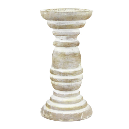 Stonebriar Decorative Worn White Wooden Pillar Candle Holder, Coastal Home Decor, Ocean Inspired Designs for Wedding Decorations, Parties, or Everyday Home, Large 8 Inch