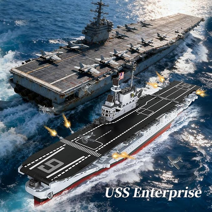 Military Series World War II Battleship Building Kit 1883 Pieces World Class USS CV-6 Enterprise Compatible with Lego Army Set for Adults WW2 Toy Gift Boat Building Block Kids 8-12 Model Home Decor