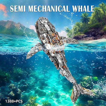 Creative 1388PCS Mechanical Whale Building Blocks Ideals Sea Animal Marine Organism with Light Model Building Blocks Bricks STEM Sensory Toy Gift for 12+ Boys Girls Kids or Adults