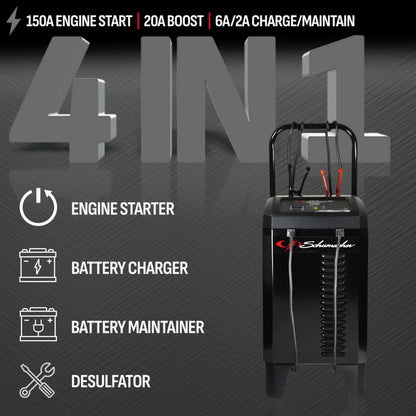 Schumacher Electric Wheeled Automatic 6A Car Battery Charger and 150A Engine Starter, 4-in-1 Solution, Maintainer, 20A Boost, for 12V Automotive and Marine Batteries, SC1364