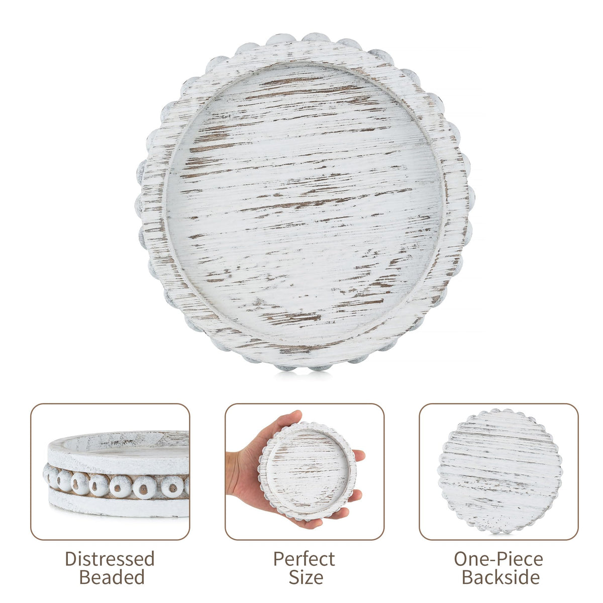 Hanobe Candle Holder for Pillar Candles: Set of 3 Rustic Farmhouse Wooden Candlestick Holders - Whitewashed Candle Stand for Table Centerpieces Fireplace Mantel Home Decor