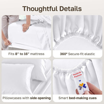 California Design Den Queen Size Sheet Set - 500 Thread Count Sateen, 100% Cotton Sheets, Deep Pockets Bedding Set with All Around Elastic for a Snug Fit - White
