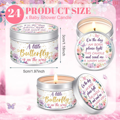 MTLEE 24 Pcs Butterfly Baby Shower Party Favors Candles Lavender Scented Baby Shower Favors for Guests Rustic Tealights Candles Gender Reveal Return Gifts (1.2 oz, Gold)