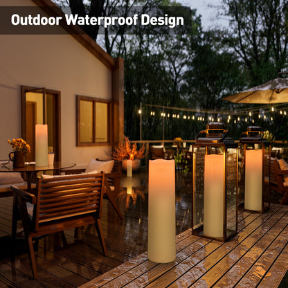 14"×4" Large Outdoor Flameless Candles with Remote Waterproof Battery Operated Candles with Timer LED Pillar Candles Flicking for Home Decoration Porch Wedding Fireplace Lantern, Ivory-Yellow