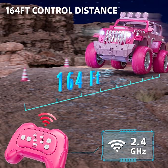 Pink Remote Control Car for Girls 4-7 2.4GHz Off-Road RC Jeep with Spray Climbing Toy for Girls Aged 3-4 5-6 7-8 9-10 Remote Control Vehicle Gift for Birthday Christmas Toys