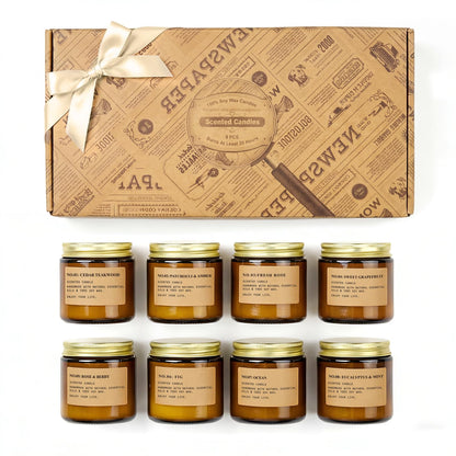 Scented Candles for Home,8 Pack Soy Wax Candle Set,Scented Candles Gift Set,Aromatherapy Candles, Amber Jar Vintage Apothecary Style, 8 Scents Gift Set