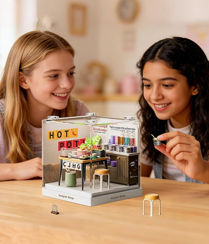 Hot Pot Restaurant Miniature Model Kit - Unique Asian Food Theme DIY Building Set Highly Detailed Stove &amp Tableware Fun Collectible for Model Enthusiasts