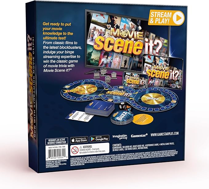 Scene It? Movie Trivia Board Game The Ultimate Movie Knowledge Test Puzzle-Solving Family Party Game Stream Real Clips with Gamestar App