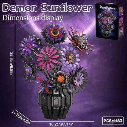 Flower Bouquet Building Blocks Set with Vase Purple Sunflower Brick Flowers DIY Artificial Flower Decor Building Toy for Adults Desk Home Decoration Gift for Women