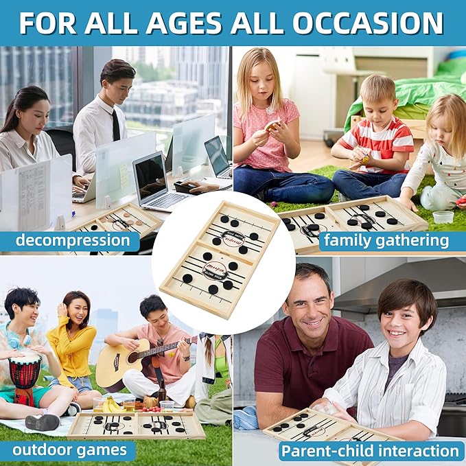 Fast Sling Puck Game - 2 in1 Chess Board and Desktop Battle Super Winner GameFast Action Wooden Air Hockey Board GameAdults and Kids Family Friend Funny Slingshot Game Toys