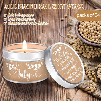 MTLEE 24 Pcs Kraft Paper Baby Shower Party Favors Candles Lavender Scented Baby Shower Favors for Guests Rustic Tealights Candles Gender Reveal Return Gifts (1.2 oz, Khaki)