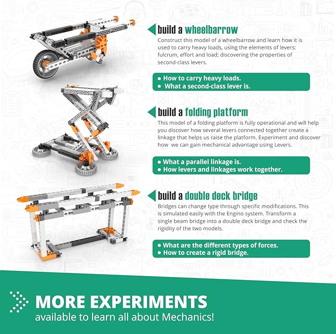 Engino STEM Toys Mechanics: Levers Linkages &amp Structures Engineering Kits for Kids 9+ Gifts for Boys &amp Girls Educational Building Toys Fun Kids Activities (16 Model Options)