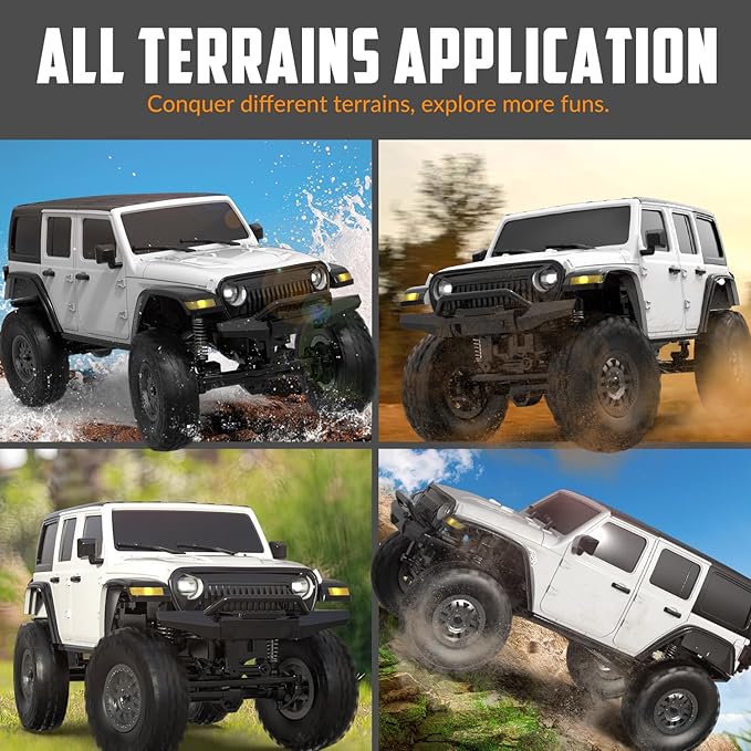 RCS24 Off Road 1/24 RC Truck 4x4 Off Road Crawler Climbing Vehicle All Terrain RC Monster Truck Remote Control Car with Bright Headlight 2 Batteries Waterproof Hobby Toys(RTR White)