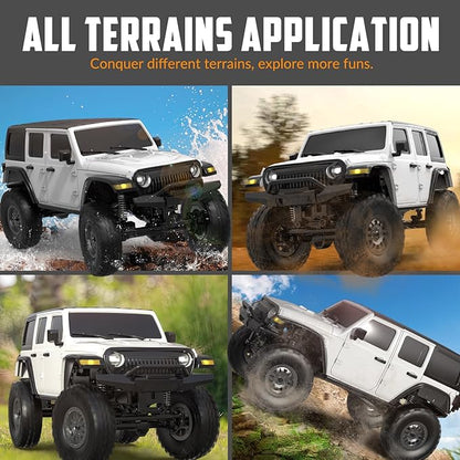 RCS24 Off Road 1/24 RC Truck 4x4 Off Road Crawler Climbing Vehicle All Terrain RC Monster Truck Remote Control Car with Bright Headlight 2 Batteries Waterproof Hobby Toys(RTR White)