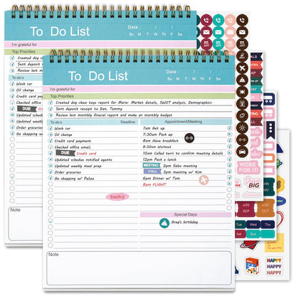 To Do List Notepad, Spiral Bound Undated Daily Planner, 52 Sheets 8.5" X 10.5" Tear Off Task Planning Pad with Checklist, For Work Office Home, 2Pack