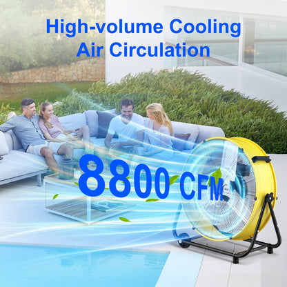 Uthfy 24 Inch High Velocity Industrial Fan, 8800CFM Heavy Duty Floor Drum Fan with 3 Speeds, 360° Tilt Metal Garage Fan with Wheels for Warehouse, Commercial, Workshop, Factory and Gym,Yellow