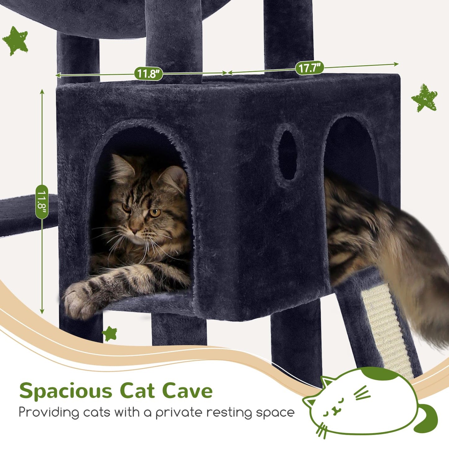 Globlazer Heavy Duty Cat Tree, 70 inch Sturdy Cat Tree for Indoor Cats Extra Large Cat Tower with Scratching Post, Hammock, Cat Condo for Adult Cats Kittens, F70 Pro, Dark Grey