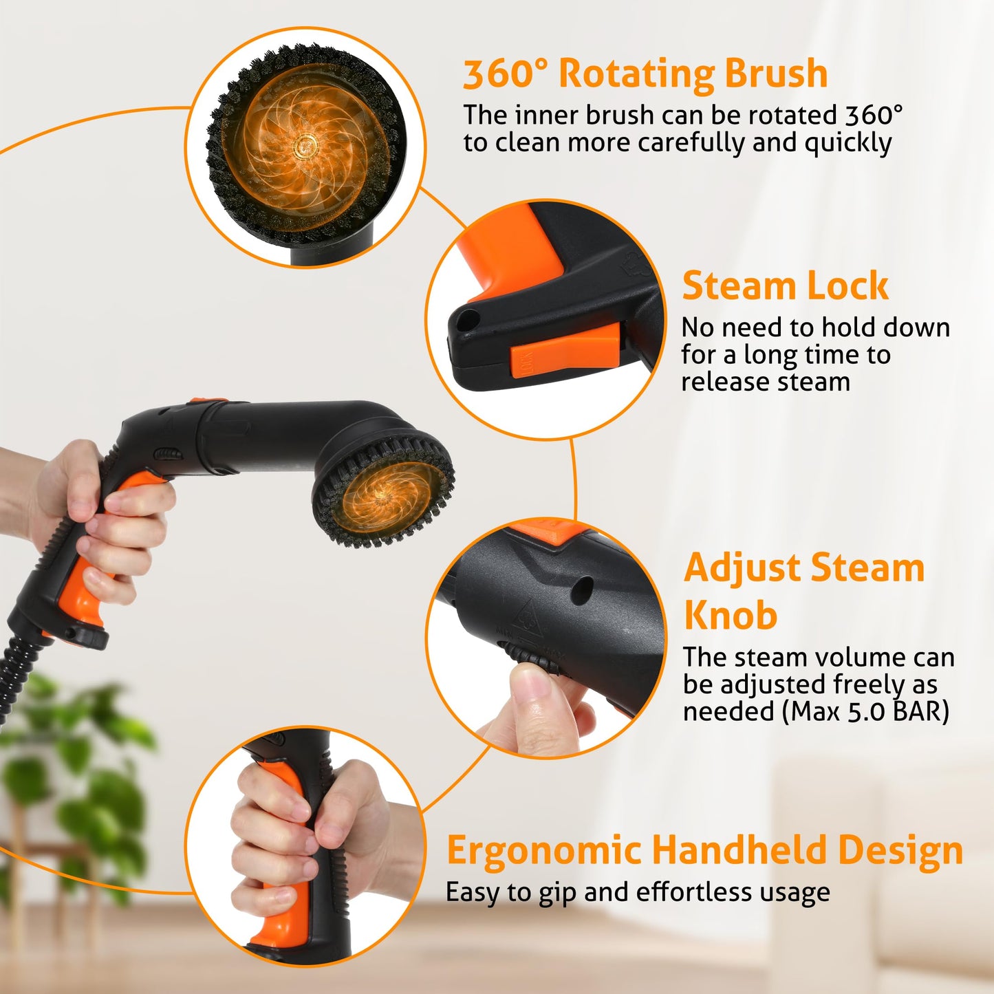 WICHEMI Steam Cleaner with Extension Pole, 61 oz, Steam Cleaner for Home, Adjustable Steam Pressure, 26 Accessories, Handheld Steam Cleaner for Walls, Gaps, Hard Floors, and Tiles