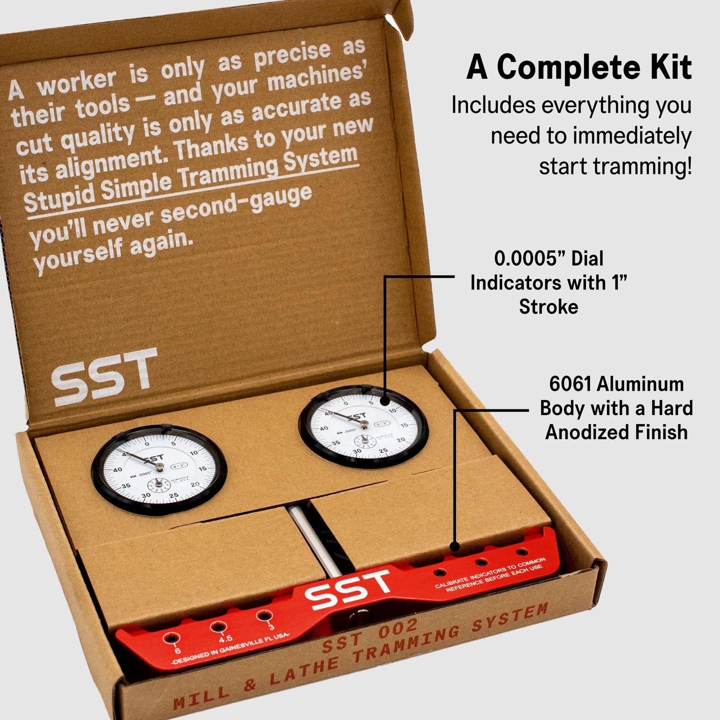 SST - Regular Mill & Lathe Tramming System - Tram, Align, & Square for Machine Calibration - For Angular Misalignment - Precise & Powerful - 0.0005” Dial Indicators - Designed in the USA