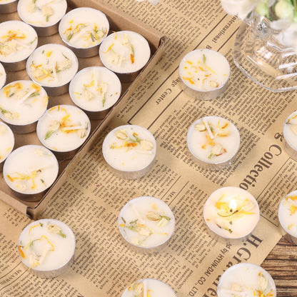 Jasmine Scented Tealight Candles 16 Pack - 4-Hour Palm Wax White Tea Lights, Plant Dried Flower Scented Tea Candle (Paraffin-Free), Votive Candles for Home/Yoga/Bath/Meditation