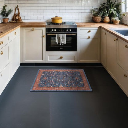 Hazo Haus Washable 2x4 Entry Rug - Non-Slip Rubber Backed for Indoor Use | Perfect for Farmhouse & Boho Décor (Navy Blue)