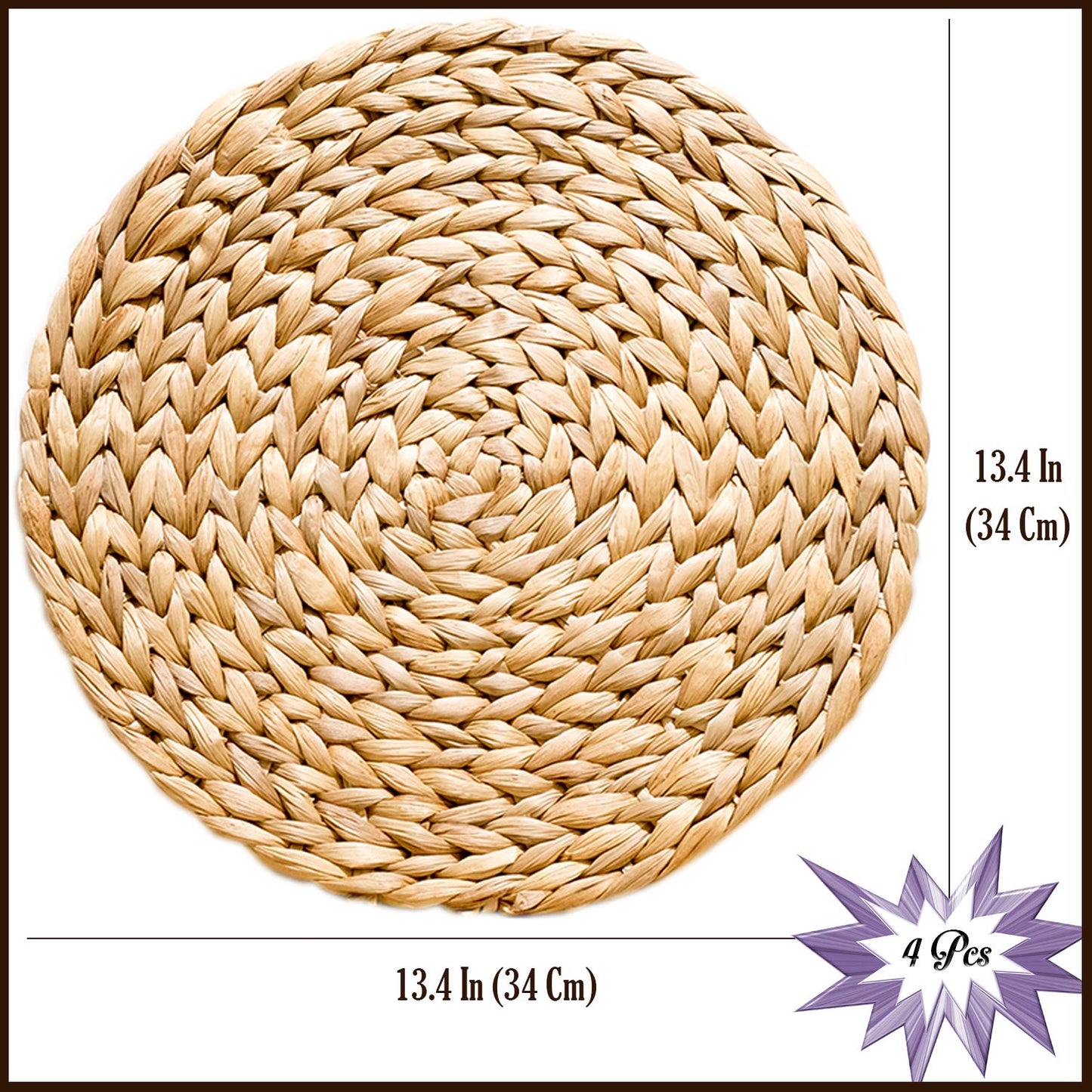Woven Placemats Set of 4, Table Mats Set of 4, Water Hyacinth Round Placemats for Round Table, Chargers for Dinner Plates, Wicker Chargers for Dinner Plates, Woven Placemat, Place Mats 13.4 in