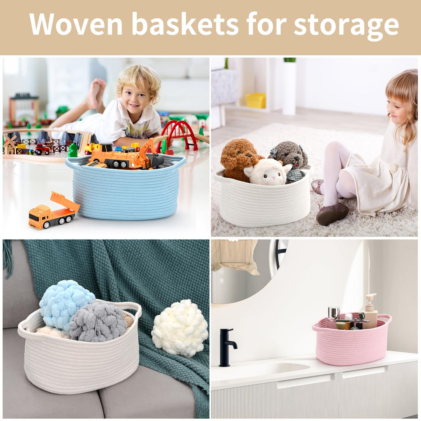Happyiren Cute Woven Gift Basket with Handle, Baskets for Gifts Empty, Present Containers for Mother's Day Baby Shower Raffle Burr, Decorative Organizer Box for Storage Baby Toy, 13"D x 8"W x 6"H