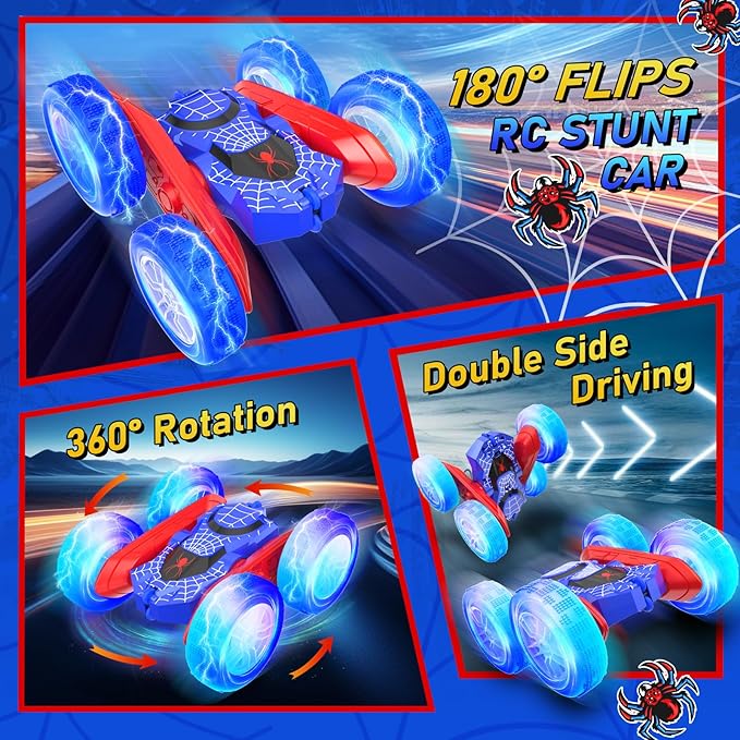 NQD Spider Remote Control Car- Double Sided 360°Rotate RC Stunt Car with Wheel Lights 4WD Off-Road RC Cars 2.4Ghz Indoor/Outdoor Rechargeable Toy Car for Boys Age 4-7 8-12 Birthday Xmas Gift