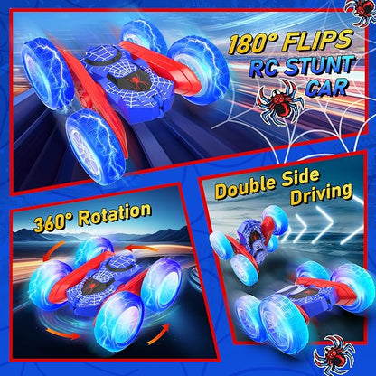 NQD Spider Remote Control Car- Double Sided 360°Rotate RC Stunt Car with Wheel Lights 4WD Off-Road RC Cars 2.4Ghz Indoor/Outdoor Rechargeable Toy Car for Boys Age 4-7 8-12 Birthday Xmas Gift