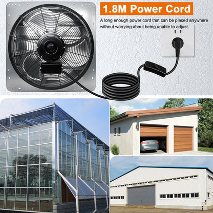 Hiorucet 20 Inch Shutter Exhaust Fan Wall Mounted, 3500CFM High Speed Low Noise Aluminum Louvered Exhaust Fan with 1.8m Power Cord for Greenhouse, Garage, Shop, Attics, Chicken Coop Ventilation Fan.
