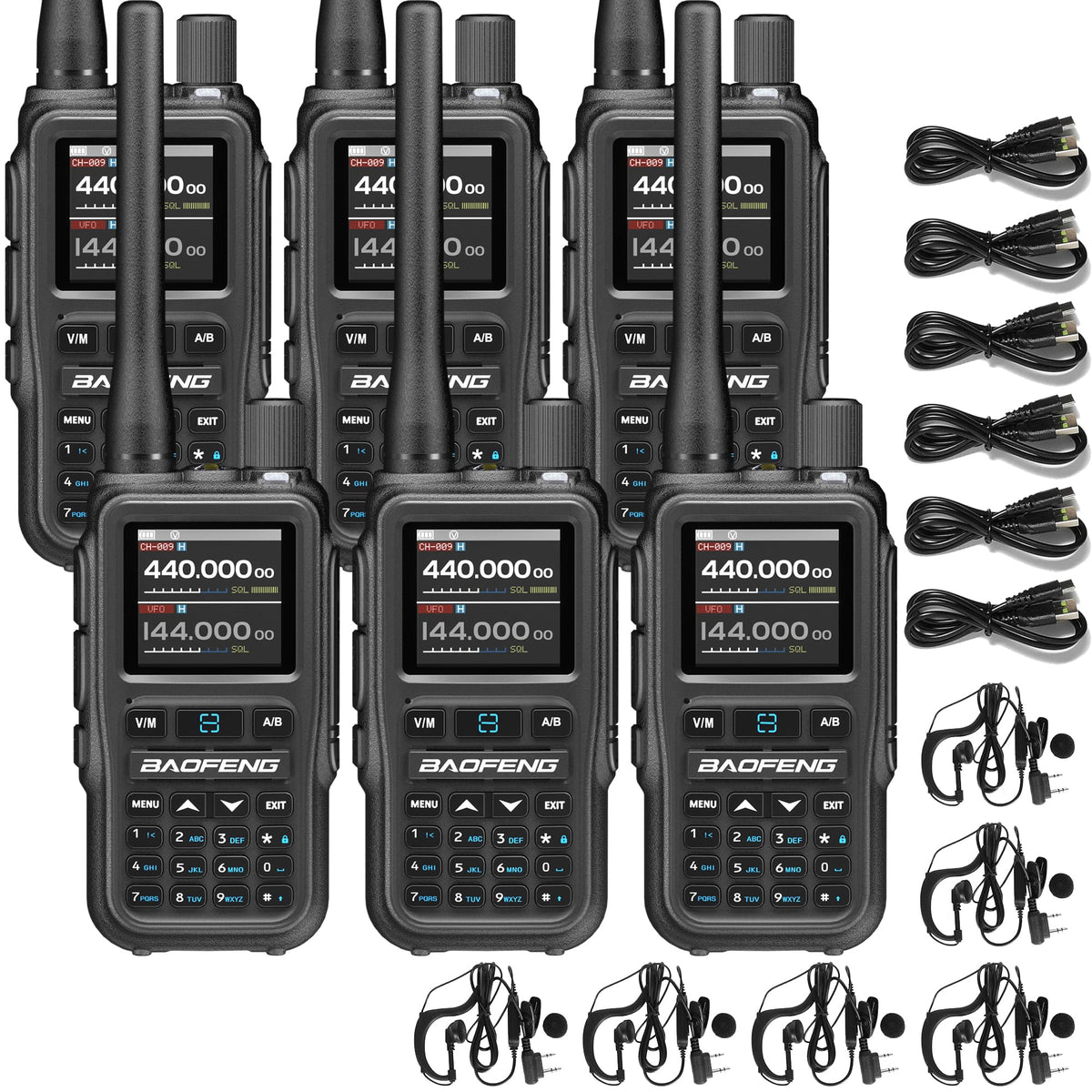 BAOFENG UV-5R MINI 6 Pack Ham Radio, 5W Dual Band Two Way Radio, 999 Channels with Wireless Programming, USB-C, VOX, for Security, Event Management, Warehouse, Farm, School and Business Use, Gray