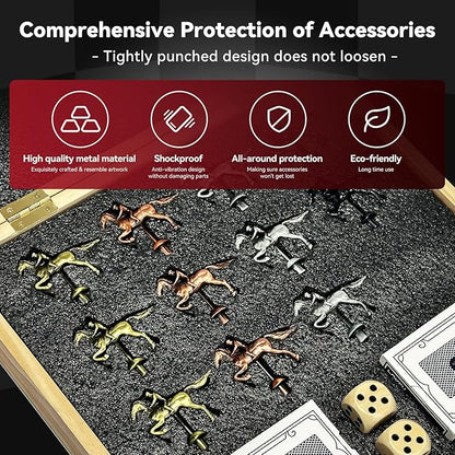 Large 23 inches Horse Racing Board Game with 11 Luxury Metal Horses Foldable Wood Horse Race Board Game with 2 Sets of Dice 2 Boxes of Cards for Parties and Gambling