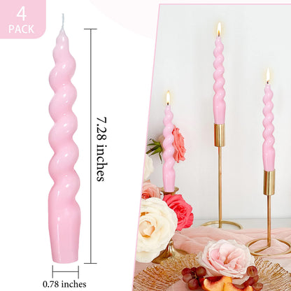 Pink Taper Candle Twisted Candles 4 PCS Unscented Spiral Candlesticks 7.5 inch Tapered Candles for Christmas Halloween Dinner Wedding Home Decor, Relaxation & All Occasions