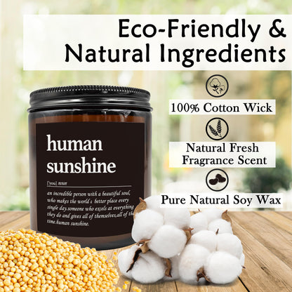 HIWX Human Sunshine Scented Candle - Appreciation Gifts for Teachers, Coworkers - Inspirational Soy Jar Candle Gift Holders - Lavender Scented 8oz