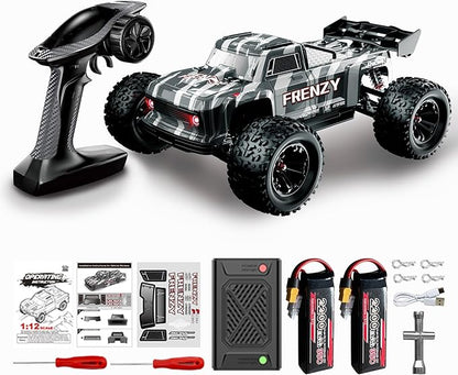 1:12 4WD RC Monster Truck Brushless Motor 70+km/h High Speed Double 3S Li-Po Battery with Balance Charger Waterproof All-Terrain Hobby Grade Remote Control Car for Adults