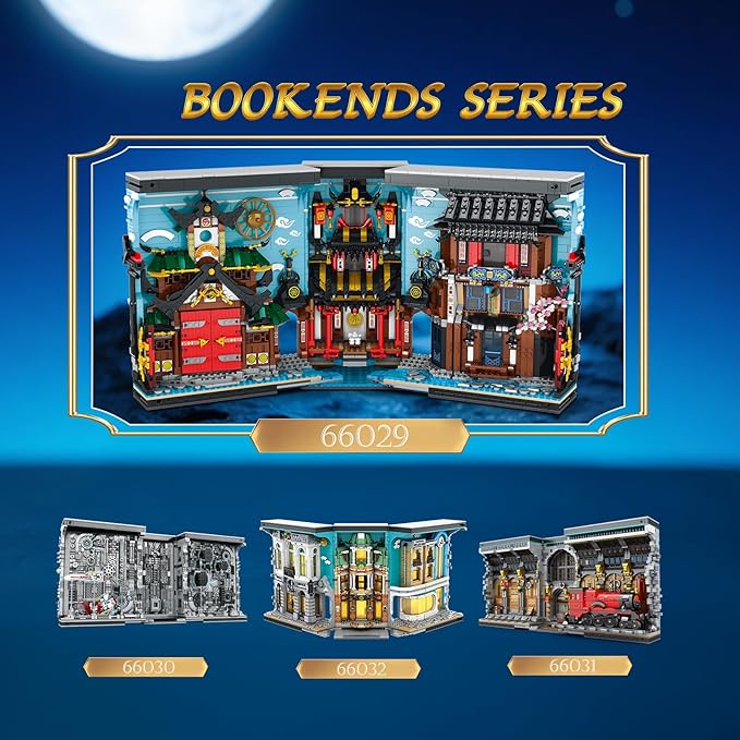 Reobrix Ninja-Themed Bookend Building Set with LED Lights - 2850PCS Book Nook Model Kit Bookshelf Decor for Adults 14+ STEM Gift for Anime Fans（66029）
