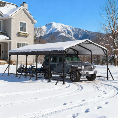 EROMMY13' x 26' Heavy Duty Metal Carport with Galvanized Steel Roof & Base for All-Weather Protection, Outdoor Carport Garage, Versatile for Car, Boat, Tractor, and Party Use, Dark Gray