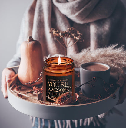Briojoy Gifts for Women Men - Inspirational Relaxing Stress Relief Candle - Friendship, Birthday Gift for Her Sister Wife Girlfriend Best Friend Coworker - You're Awesome Natural Soy Candle for Home