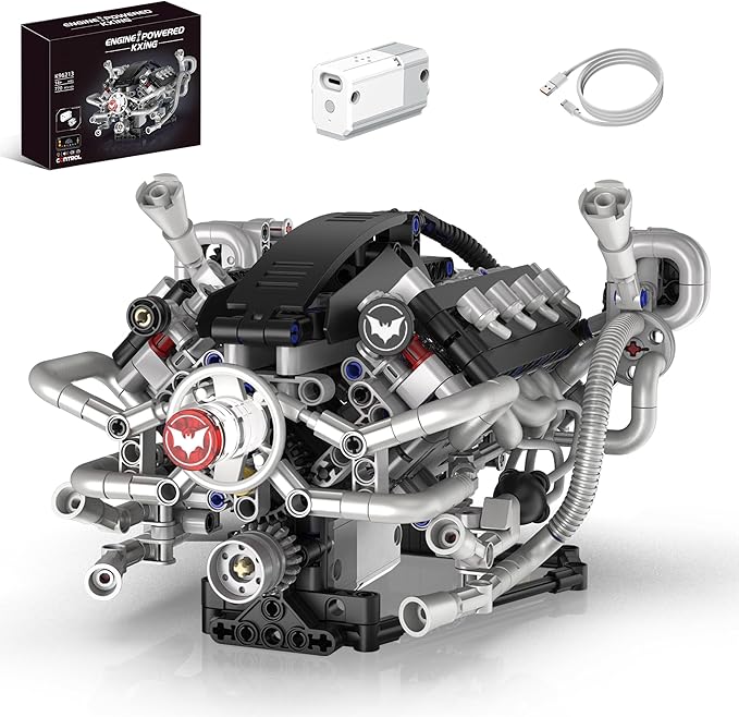 Mini V8 Engine Model Kit That Runs 770PCS Motorized Building Set for Adults with Lights STEM Construction Engineering Toy DIY Project Gift for Men and Teens