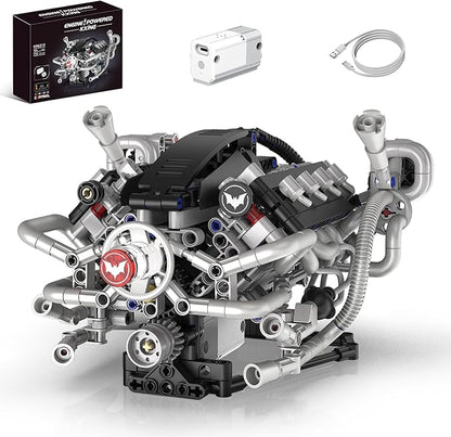 Mini V8 Engine Model Kit That Runs 770PCS Motorized Building Set for Adults with Lights STEM Construction Engineering Toy DIY Project Gift for Men and Teens