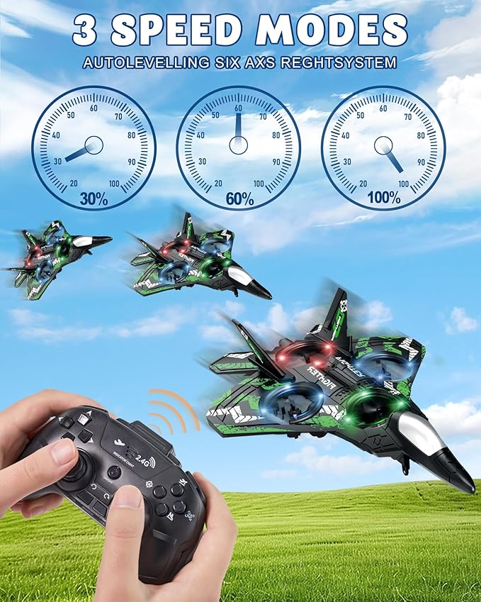 Drones for Kids Form RC Plane Remote Control Airplane Aircrafts for Boys and Girls Jet Helicopter Drones with LED Lights 360° Flip 2 Rechargeable Batteries (Green)