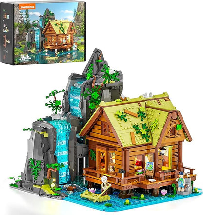 Waterfall-Cabin Lighting Building-Bricks Set - 2539 Pcs Retro Waterfall House Collection LED Light Set for Adults and Retro House Architecture Building Collectors