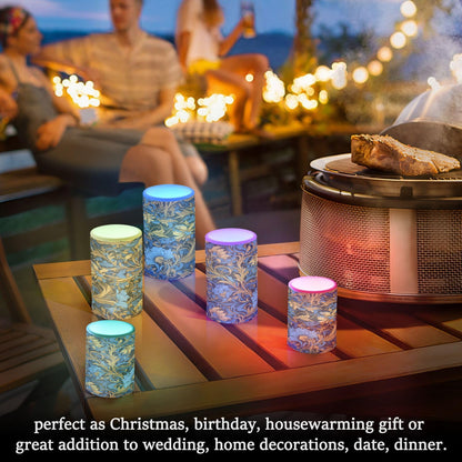 ALAZA Gold Navy Blue Floral01 Flickering Flameless Candles Battery Operated with Remote Timer,Tea Light Candles LED Pillar Votive Candles Set of 2 for Outdoor Indoor Decorations