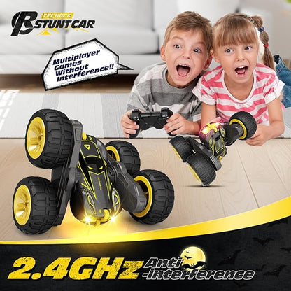 Tecnock Remote Control Car for Kids 2.4GHz RC Cars with USB-C Easy Charging 4WD Double Sided 360° Rotates and Flips RC Stunt Car Toys Gift for Boys and Girls Ages 6-8 8-12