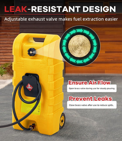 Garvee Heavy Duty 15 Gallon Gas Can Yellow, Fuel Caddy with Manual Fuel Transfer Pump, Portable Fuel Tank on Wheels with 10 ft Hose for Lawn Mowers, Cars, Boats, UTVs, Home and Farm Use