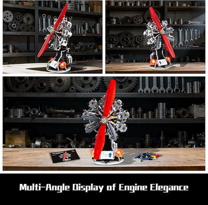 9-Cylinder Radial Aircraft Engine Building Sets (1100 PCS) Classic WW2 Airplane Engine Model that Runs with Motor Educational Toys Gift for Kids &amp Adults
