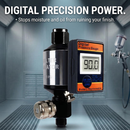 LE LEMATEC Digital Air Pressure Regulator & Water Separator with Moisture Trap, 1/4 NPT, for Air Compressor Oil & Dirt Removal, Inline Dryer for Pneumatic Tools & Spray Gun - AI303-R2