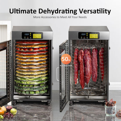 Septree 360 Rotating Dehydrator 16 Trays, Commercial Large Capacity Auto-Rotate Food Dryer Machine with Timer, for Beef Jerky Herbs Dog Treats, 1500W Fast Drying Industrial Dehydrater Stainless Steel