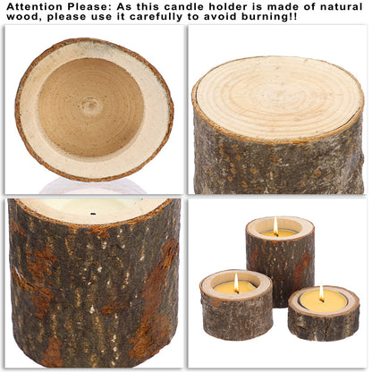 OwnMy Set of 12 Wooden Tea Light Candle Holders Votive Candle Holders, Rustic Pillar Candle Stands Vintage Wood Tealight Holders Set for Wedding Party Dining Table Centerpieces, 1" + 1.6" + 2.7"